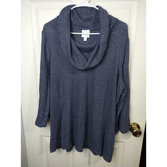 Sunday Woman 2X Shirt Blue Silver Sparkle Waffle Knit 3/4 Sleeve Pullover... - Picture 1 of 10